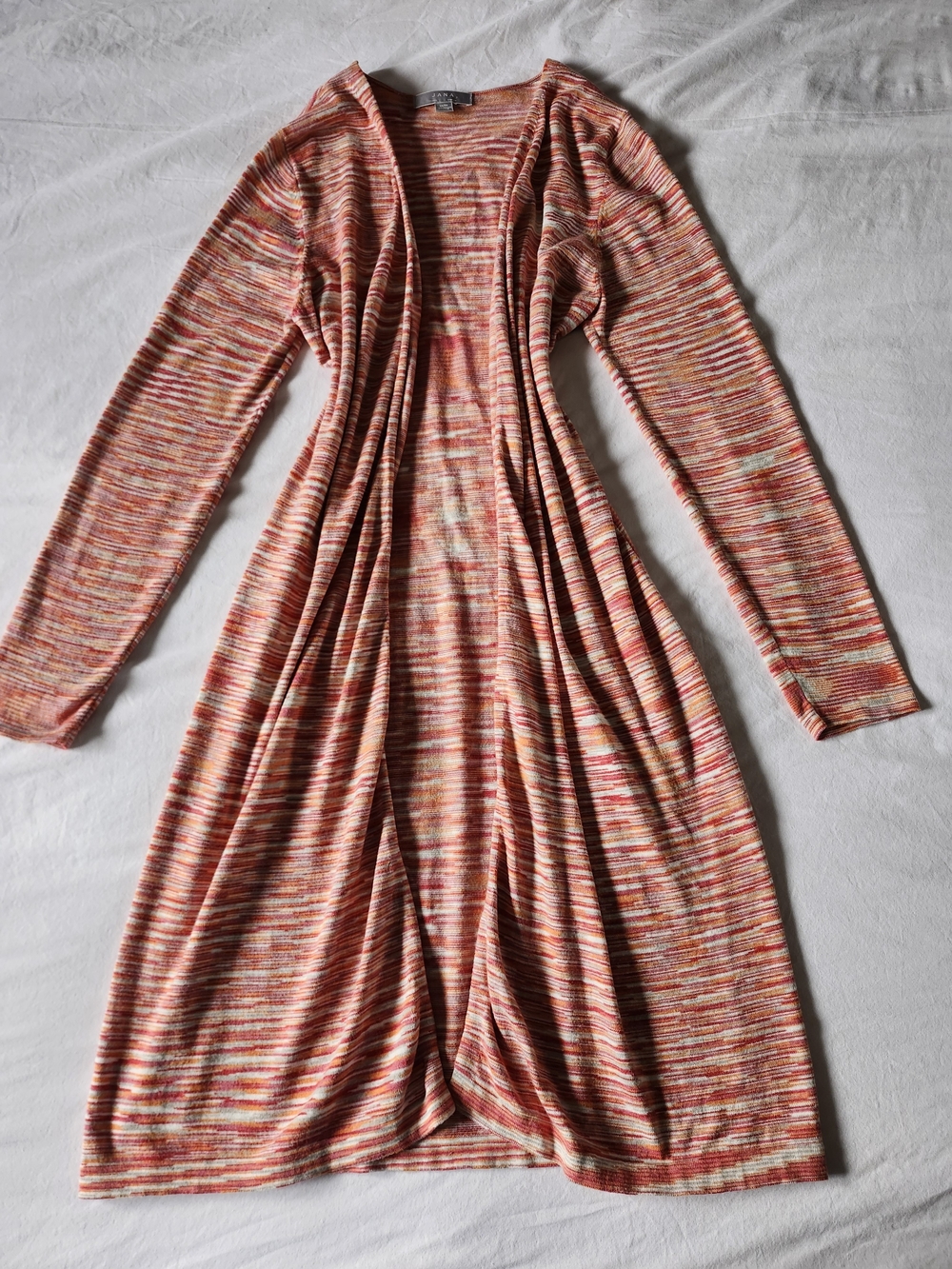 Cotton Open-Front Long Cardigan in Orange Multistripe